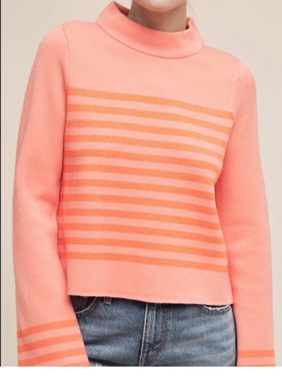 Moth Tops - Moth Coral Pink and Orange Striped Mock Neck Sweater…